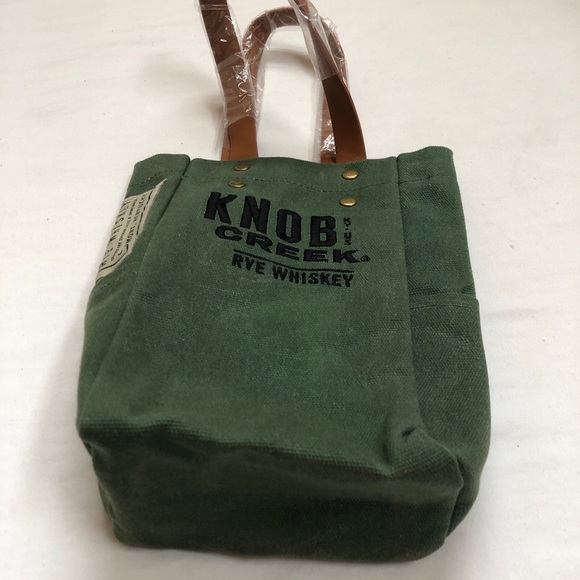 Knob Creek Rye Whiskey Canvas Bag Sack Green Handles Rivets Kentucky Liquor - Picture 6 of 10